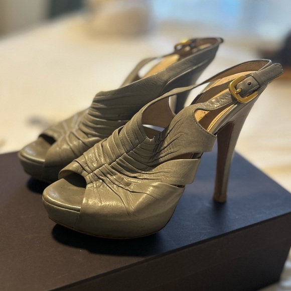 Prada Grey Leather 7 1/5 4” Heels - Picture 2 of 9